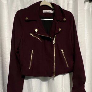 bishop + young Moto Jacket Burgundy Gold Tone Zipper Snap Size L